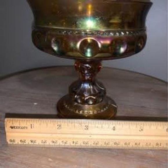 Vintage Indiana Glass Kings Crown Amber Iridescent Carnival Glass Pedestal Compo - Picture 3 of 4